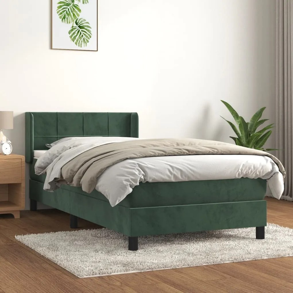 3130946 vidaXL Pat box spring cu saltea, verde închis, 100x200 cm, catifea