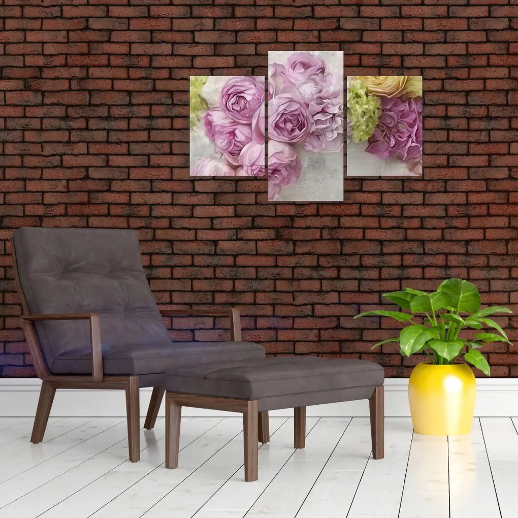 Tablou - Flori pe perete culorile pastel (90x60 cm)