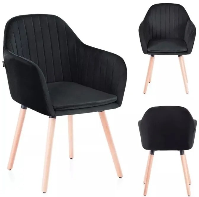 Scaun de sufragerie din catifea neagra LACELLE