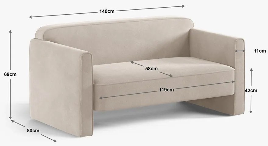 Canapea bej cu tapițerie din catifea 140 cm Abby – Micadoni