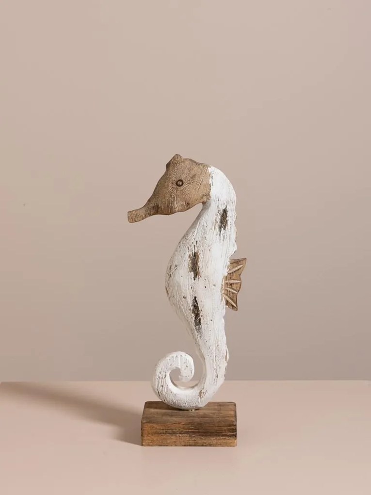 Decorațiune căluț de mare din lemn de paulownia, H33 cm