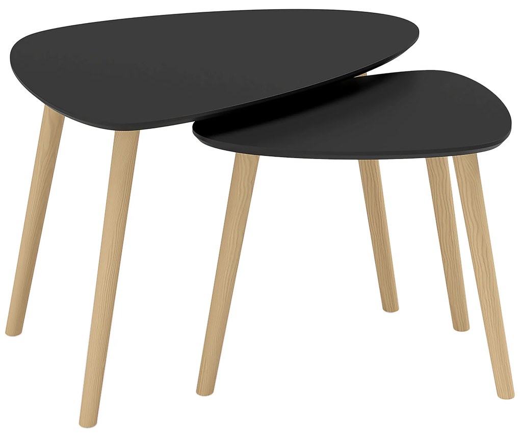 HOMCOM Set de 2 mese de cafea nestemate design scandinav picioare din lemn si blat din lemn, negru | Aosom Romania