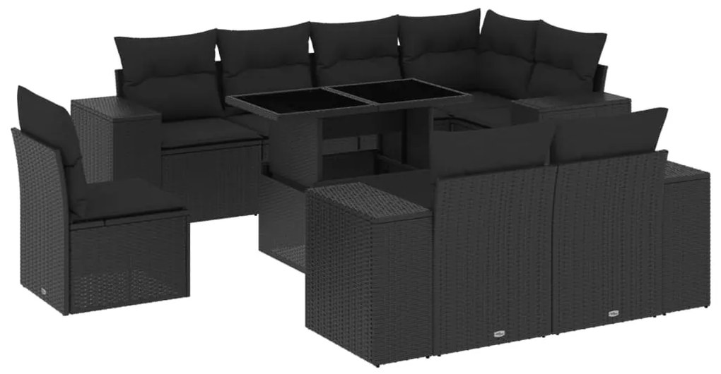 3269295 vidaXL Set mobilier de grădină cu perne, 9 piese, negru, poliratan