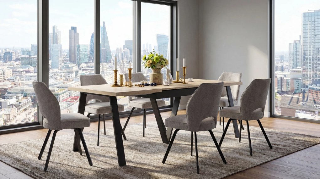 MAZZONI EXPORT TULIP Bej Închis (material textil UF980-03) - SCAUN MODERN TAPIȚAT CU COTIERE PENTRU SUFRAGERIE/LIVING/BIROU LOFT