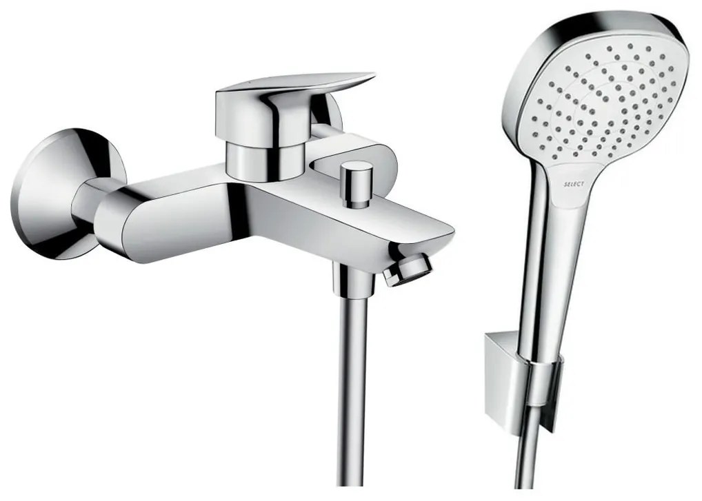 Set baterie cadă-duș Hansgrohe Logis 71400000, set de duș Hansgrohe Croma 26425400