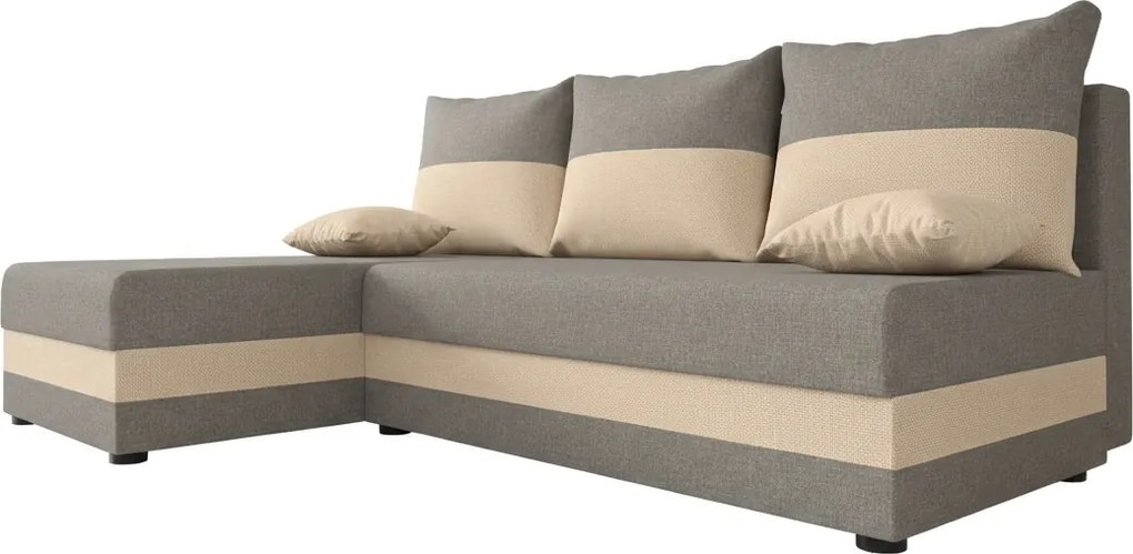 Coltar extensibil de tip L dublu fata VALERIO SLIM 200x140 cm, gri deschis/bej + 2 pernute GRATUIT