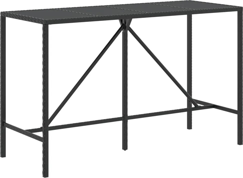 vidaXL Masă de bar cu blat din sticlă, negru, 180x70x110 cm, poliratan