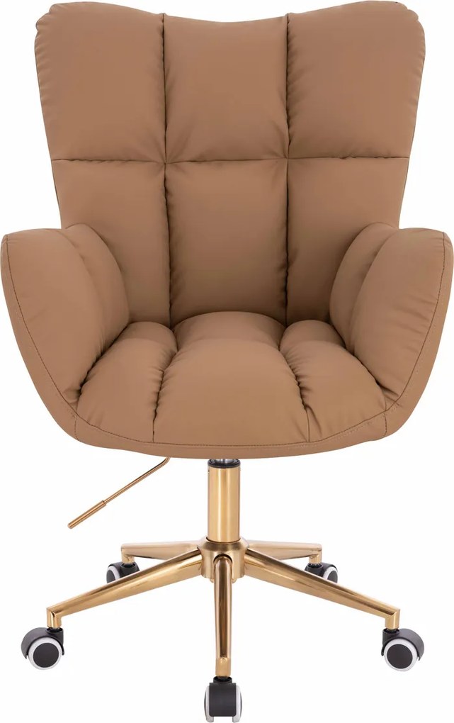HR650K Scaun Caramel Piele Ecologica Premium Soft cu Bază Aurie