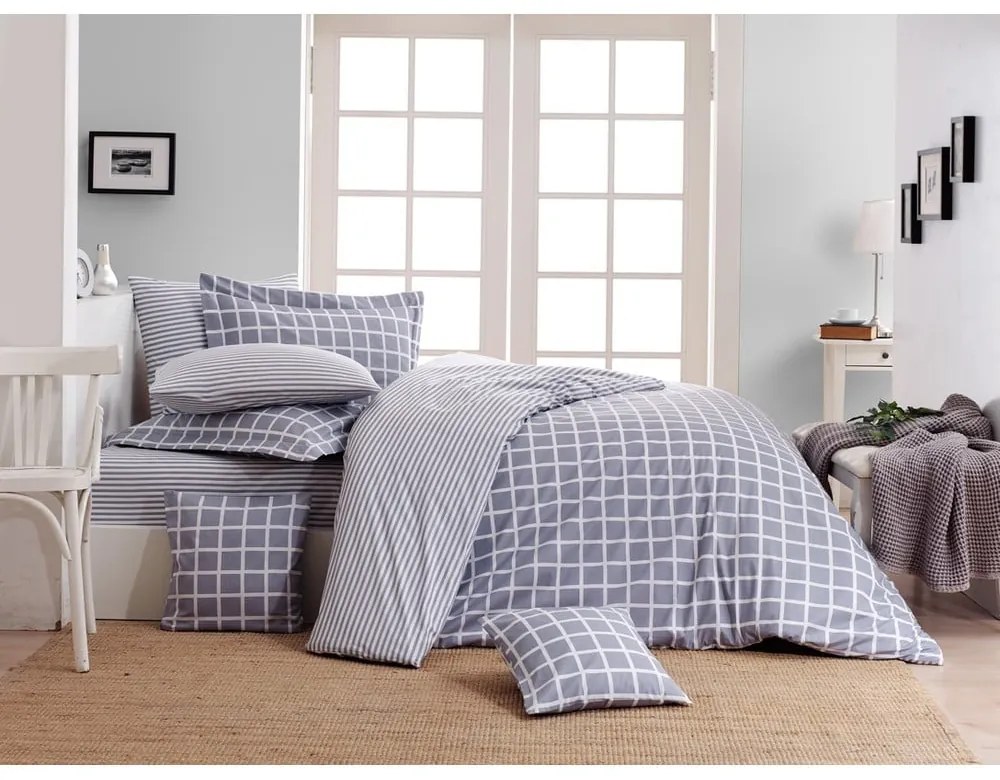 Lenjerie de pat gri din bumbac ranforcé pentru pat de o persoană 140x200 cm Linear Calm Geometric – Mila Home Luxury