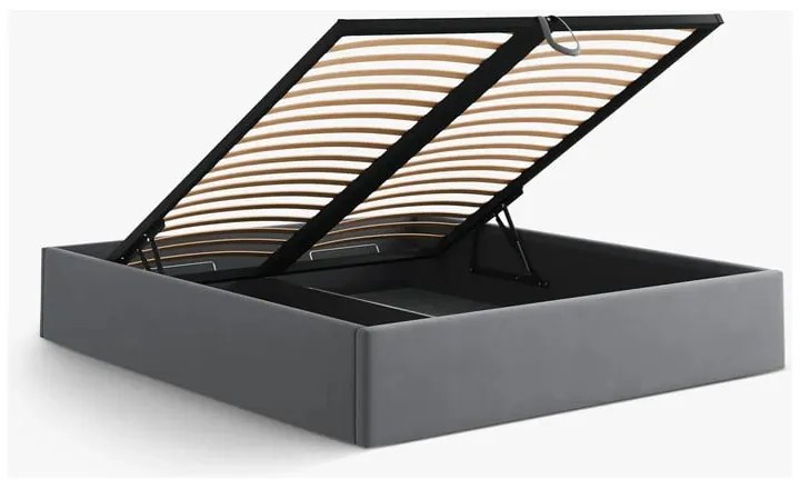 Pat matrimonial gri tapițat cu spațiu de depozitare/fără tăblie cu somieră 180x200 cm Susan – Micadoni