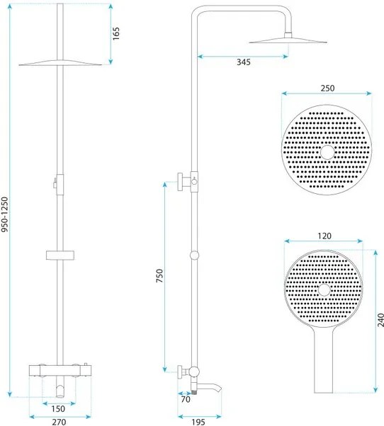Coloana de dus cu termostat Lungo Diamond auriu
