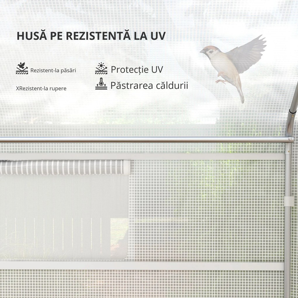 Outsunny Seră de grădină 4 x 3 x 2m cu uși rulabile și ferestre mari, seră tunel de grădină, alb | Aosom Romania