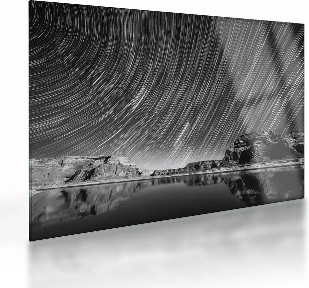 Tablou pe sticlă albnegru cu cerul și stele (70x50 cm)