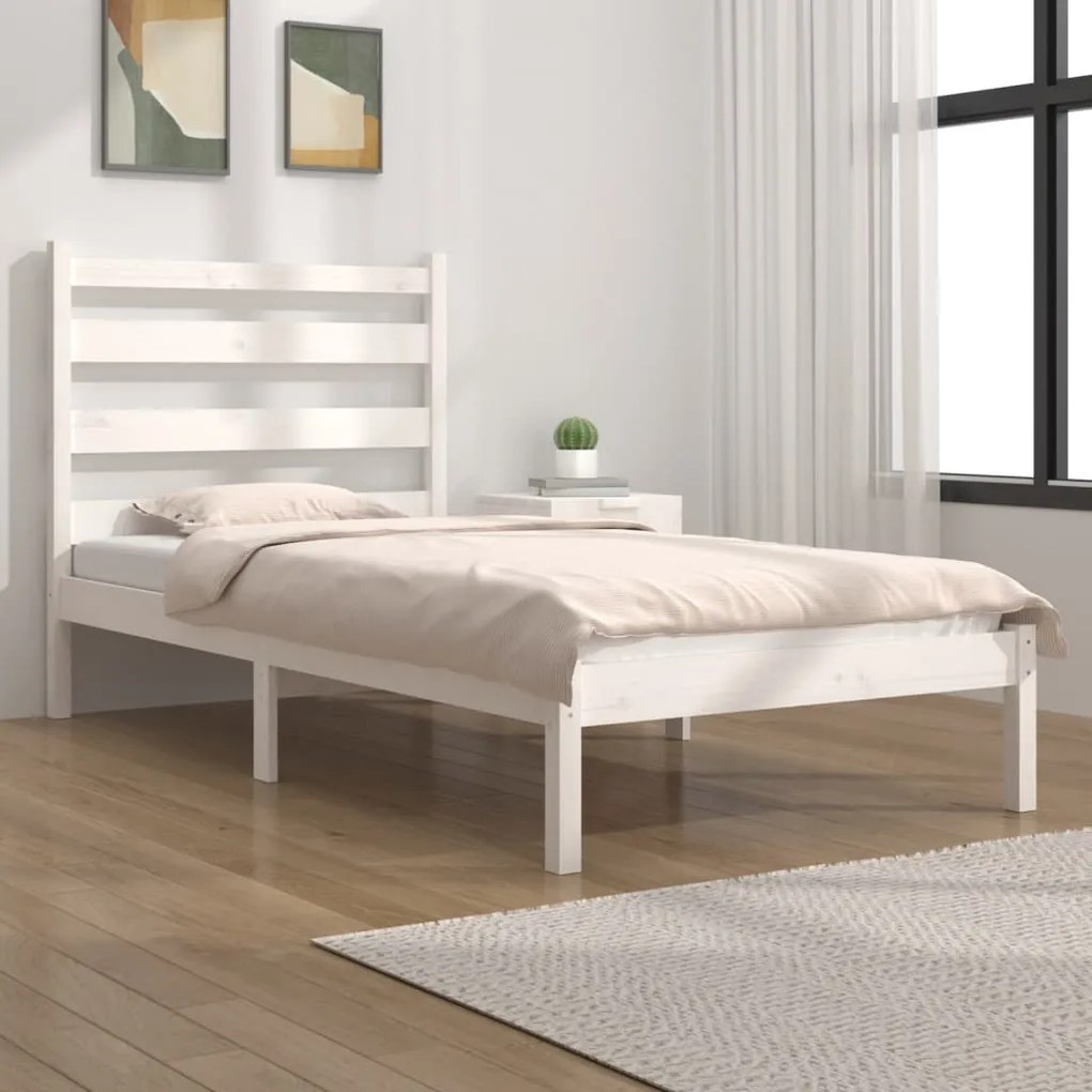 3103609 vidaXL Cadru de pat 2FT6 Small Single, alb, 75x190 cm, lemn masiv pin