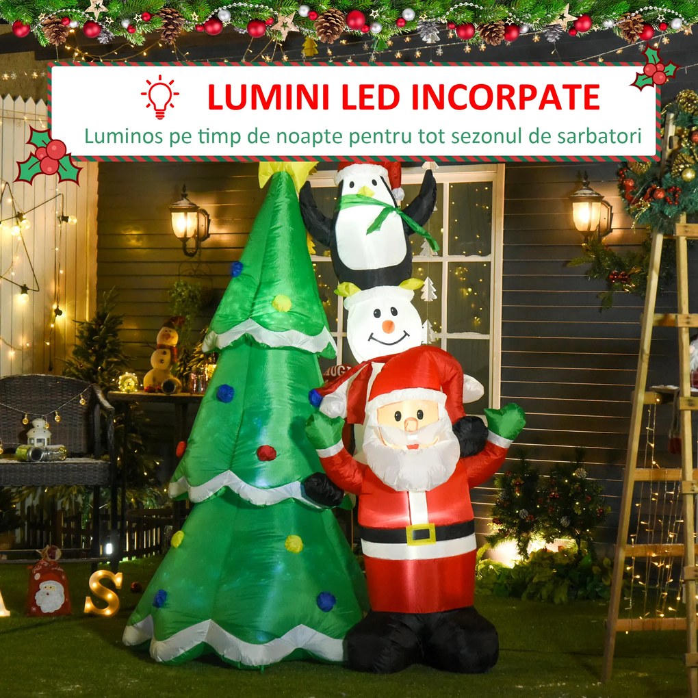 HOMCOM brad gonflabil, decoratiune Craciun cu led, decoratiune gonflabila, brad si mos craciun 243 cm | Aosom Romania