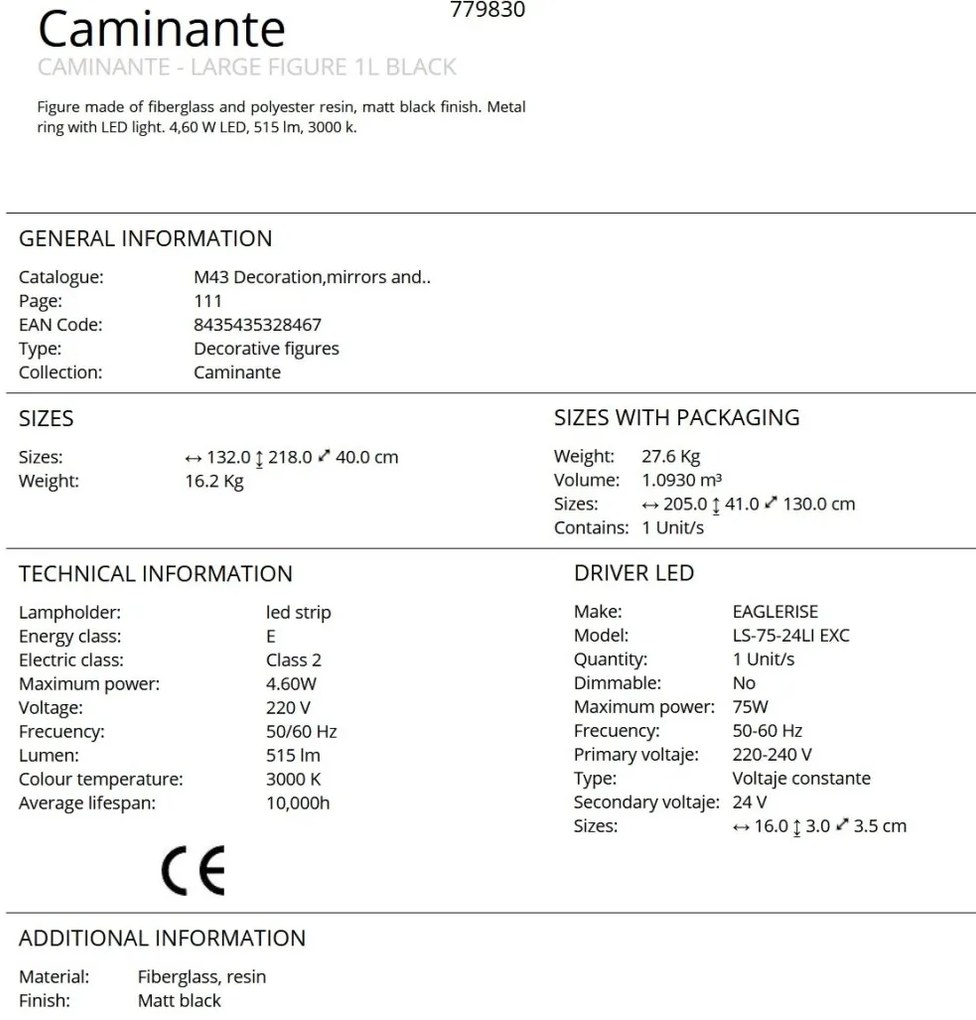 Figurina XXL decorativa / Lampa LED de podea design lux Caminante