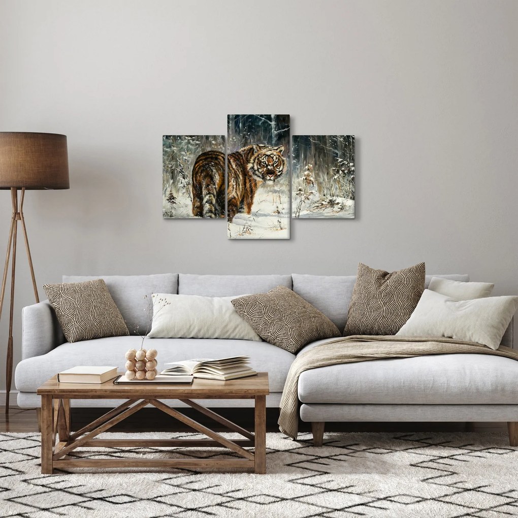 Tablou - Tigru într-o pădure înzăpezită, pictură în ulei (90x60 cm)