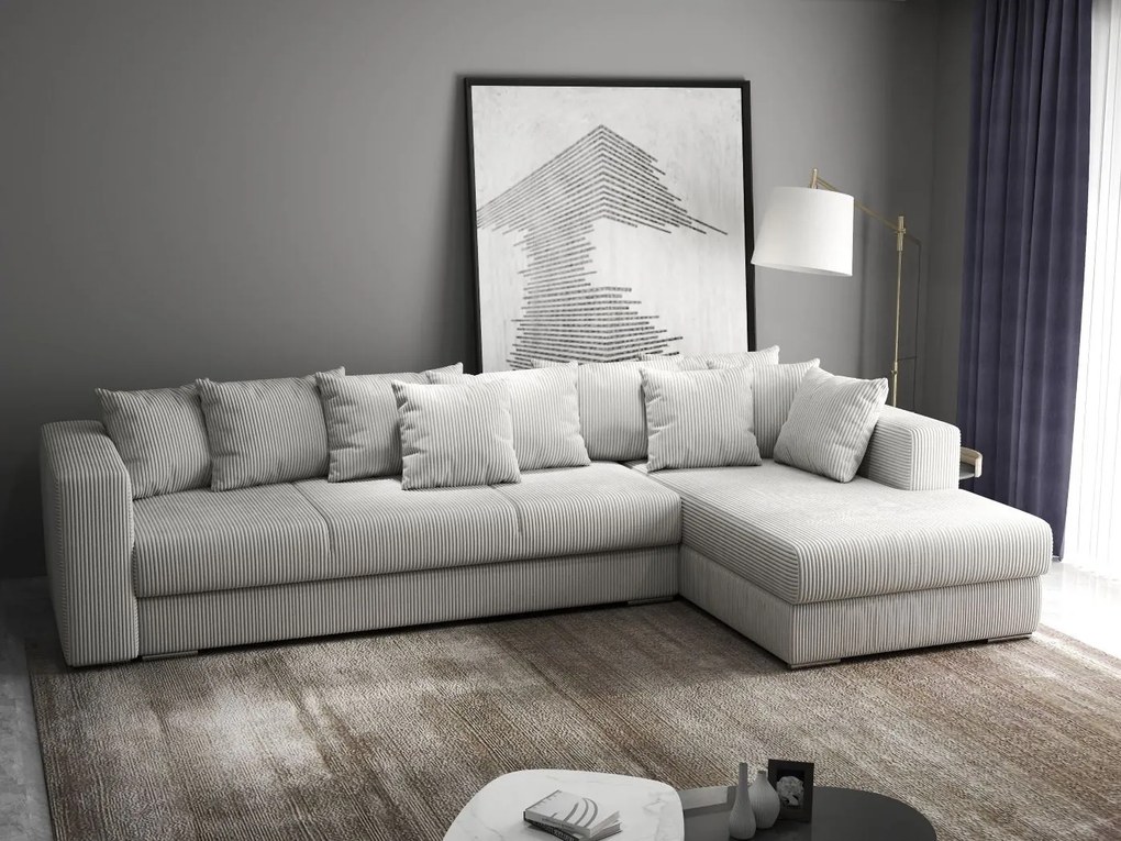 Colțar extensibil dumonde cu ladă de depozitare si sezut confortabil din spuma high-density, Gloria Zoom Cream II 320x183 cm