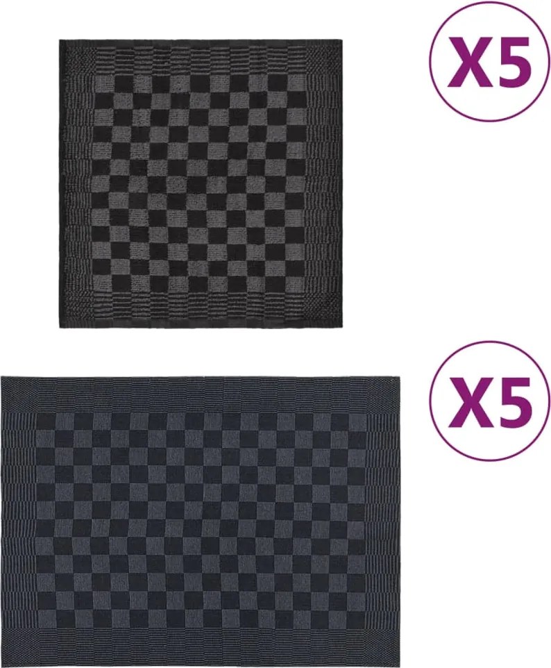 vidaXL Set de prosoape, 10 buc., negru și gri, bumbac