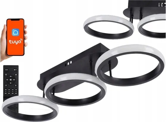 Plafonieră dimabilă LED/30W/230V 3000-6500K neagră Wi-Fi Tuya + telecomandă