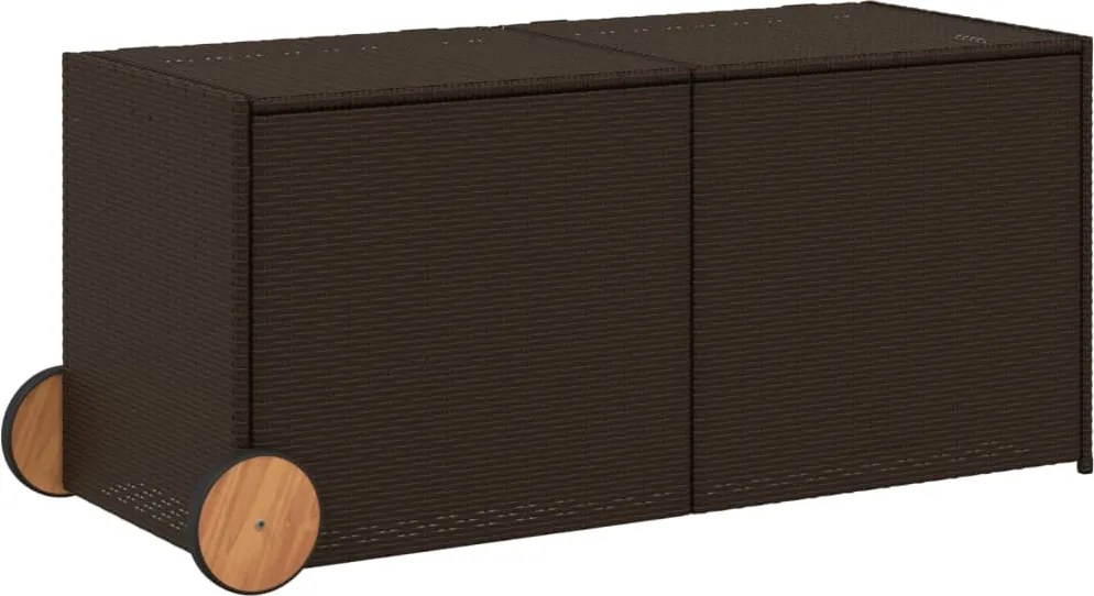 vidaXL Ladă depozitare de grădină cu roți, maro, 283 L, poliratan