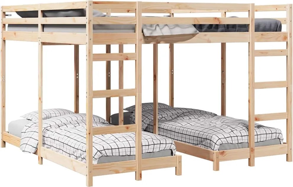 vidaXL Cadru de pat supraetajat triplu natural 80 / 200 x 200 cm