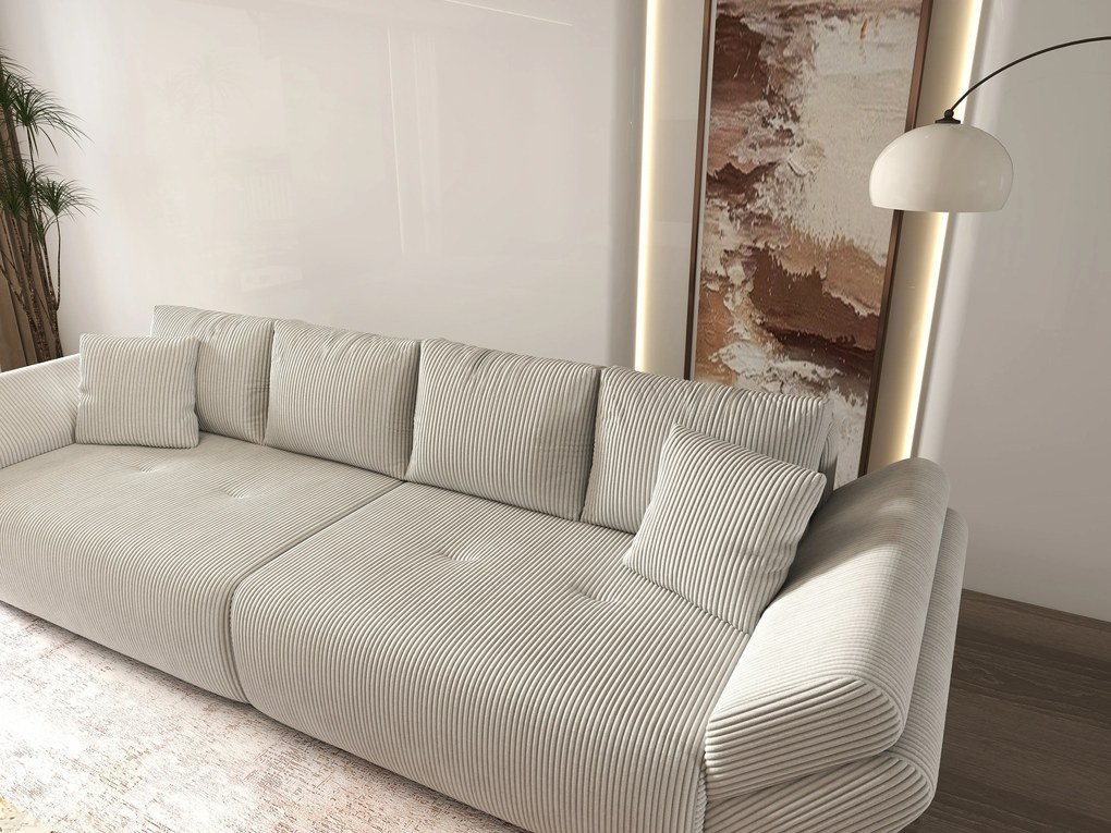 Canapea extensibilă dumonde cu ladă de depozitare si sezut confortabil din spuma high-density, Berlin Zoom Cream 300x100 cm