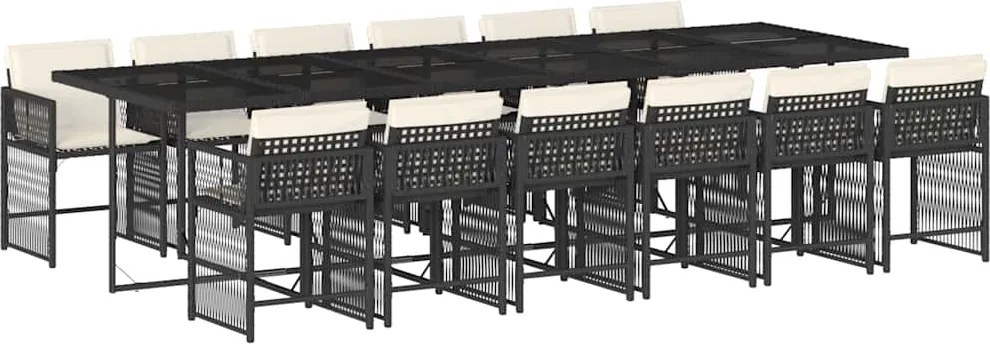 vidaXL Set mobilier de grădină cu perne, 13 piese, negru, poliratan