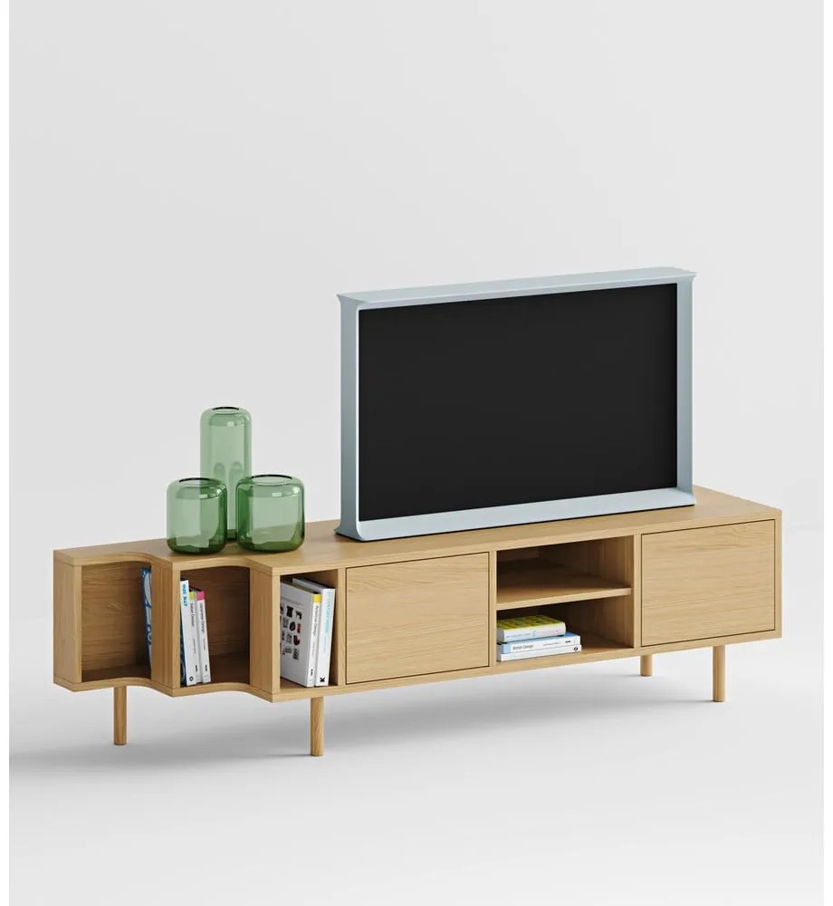 Comodă TV în culoare naturală cu aspect de lemn de stejar 189x50x44 cm Shift – Woodman