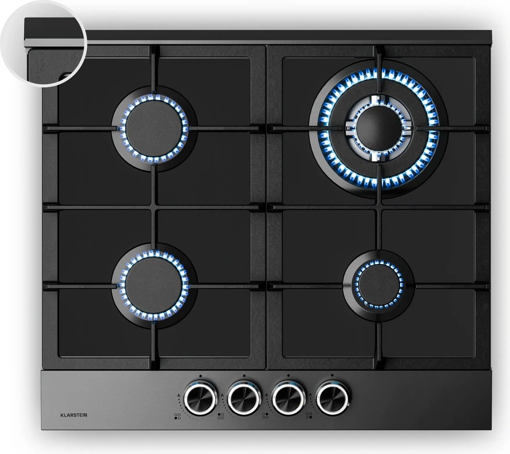 Klarstein Plită pe gaz Verosteel, 4 arzătoare, aprindere electrică, compatibilă cu gaz natural și GPL, 8000 W, 60 cm