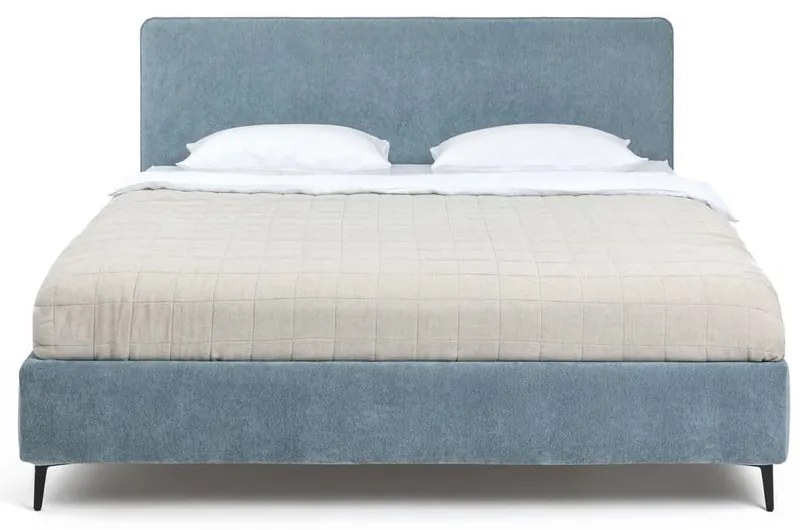 Pat matrimonial albastru tapițat cu somieră 160x200 cm Noira Slim – Bonami Selection