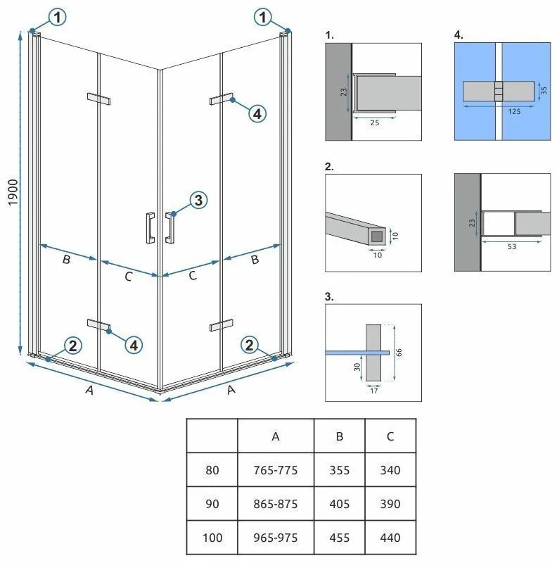 Cabina dus Rea Molier Chrome Double 100x100