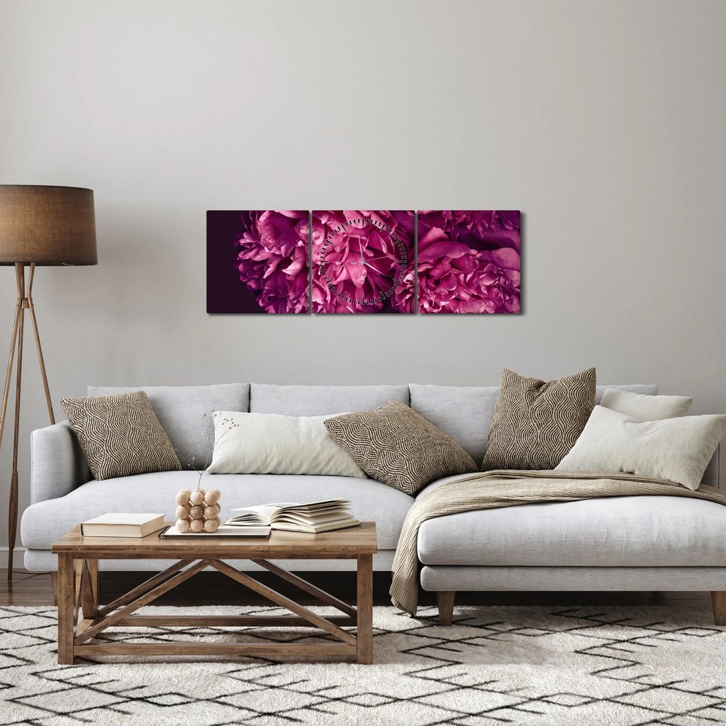 Tablou - Floarea bujorului (cu ceas) (90x30 cm)