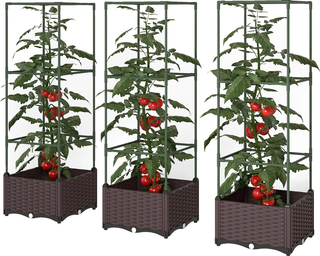 Outsunny Jardinieră înălțată cu spalier set de 3 jardiniere cu orificii de scurgere | Aosom Romania