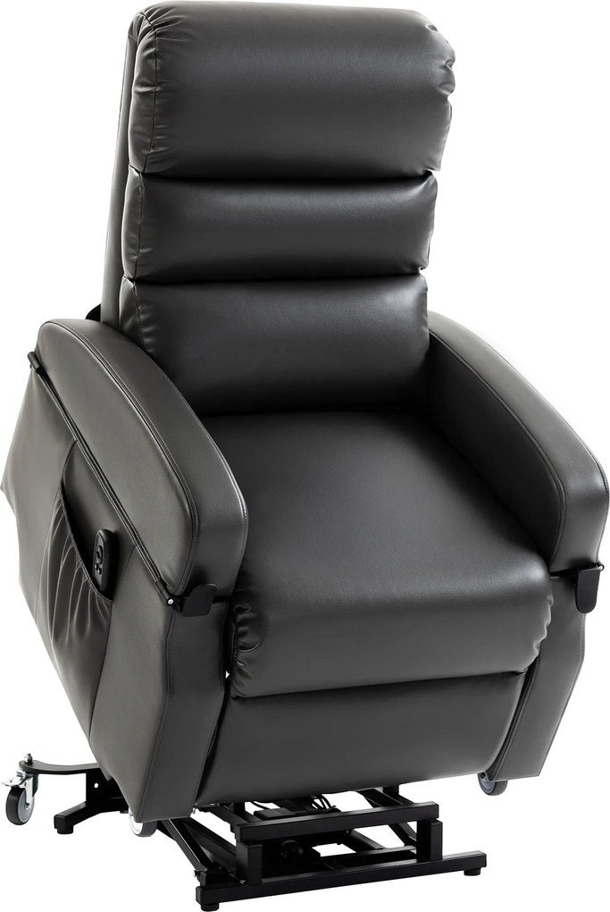 HOMCOM Fotoliu TV cu funcție de ridicare Fotoliu relax electric cu telecomandă, suport pentru picioare, funcție de reclinare, gri închis | Aosom Romania