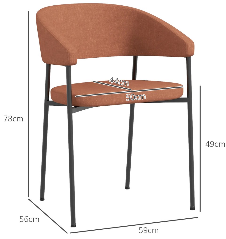 HOMCOM Set de 2 Scaune Tapițate cu Cotieră și Spătar, Scaune Moderne din Țesătură cu Efect In și Oțel, 59x56x78 cm, Portocaliu | Aosom Romania