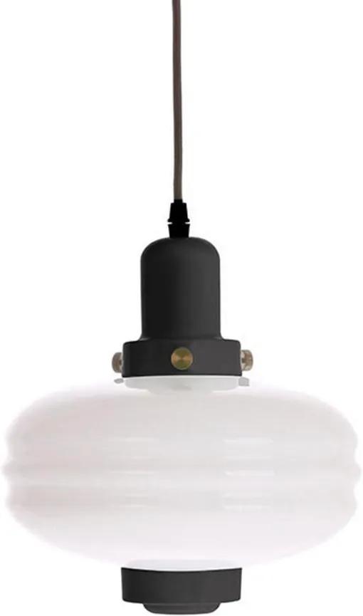 Lampa Suspendata din Sticla Alba cu Accente Negre sau Gri M - Metal Negru Diametru (24x24x25 cm)