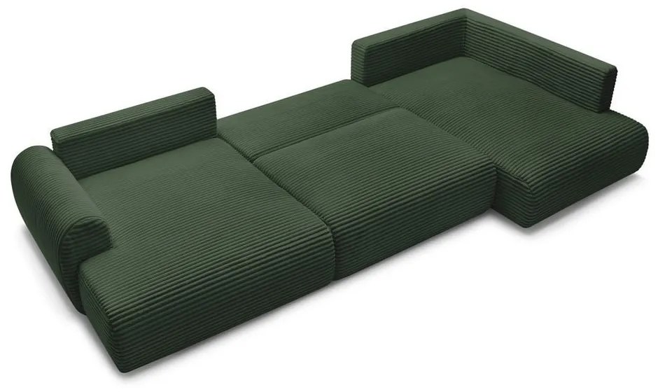 Colțar verde închis extensibil/cu spațiu de depozitare cu tapițerie din catifea reiată (cu colț pe partea dreaptă/în formă de "U") Lucien – Bobochic Paris