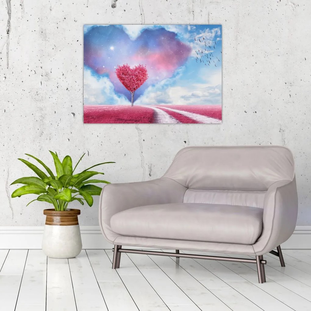 Tablou - Copac de inimă roz (70x50 cm)