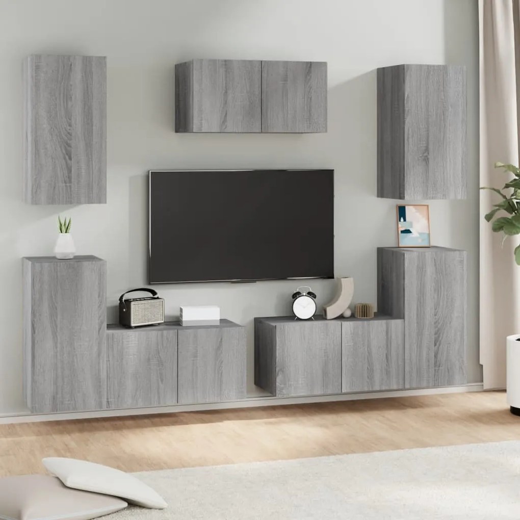 3120255 vidaXL Set comode TV, 7 piese, gri sonoma, lemn compozit