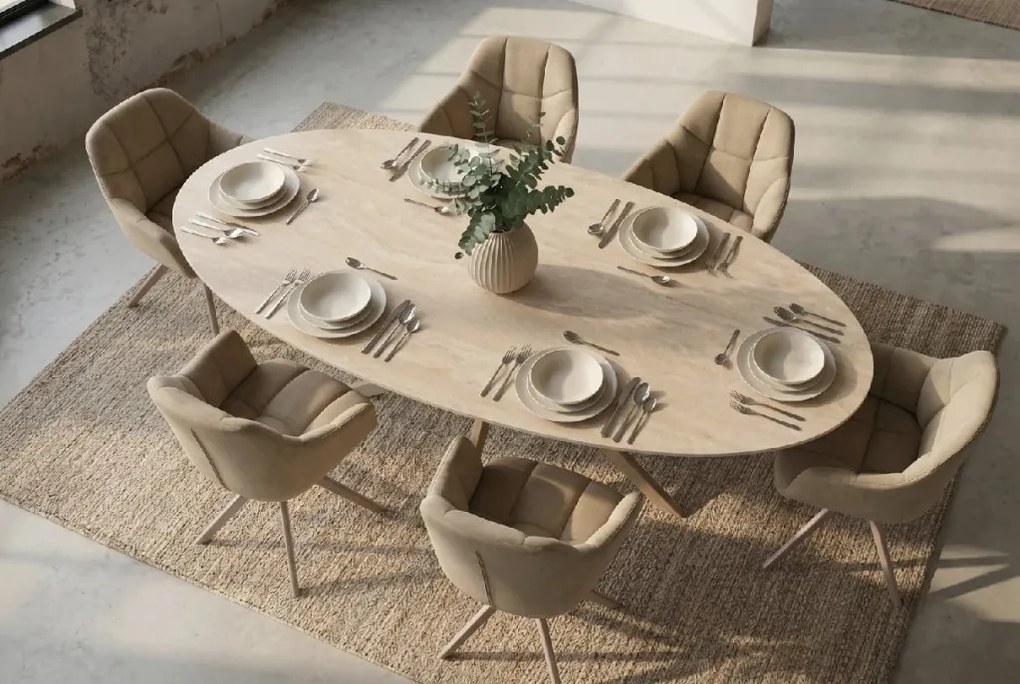 Masa ovala cu blat din ceramica TRAVERTIN 220cm