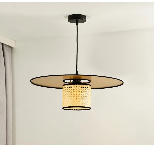 Lustră pe cablu TOKYO Duolla RATTAN 1xE27/15W/230V d. 50 cm auriu/ratan