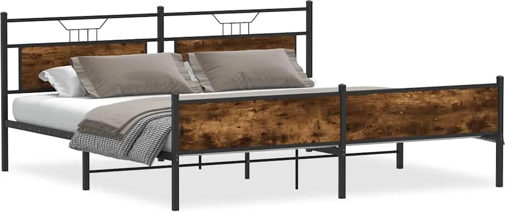 vidaXL Cadru pat metalic fără saltea, stejar fumuriu, 200x200 cm