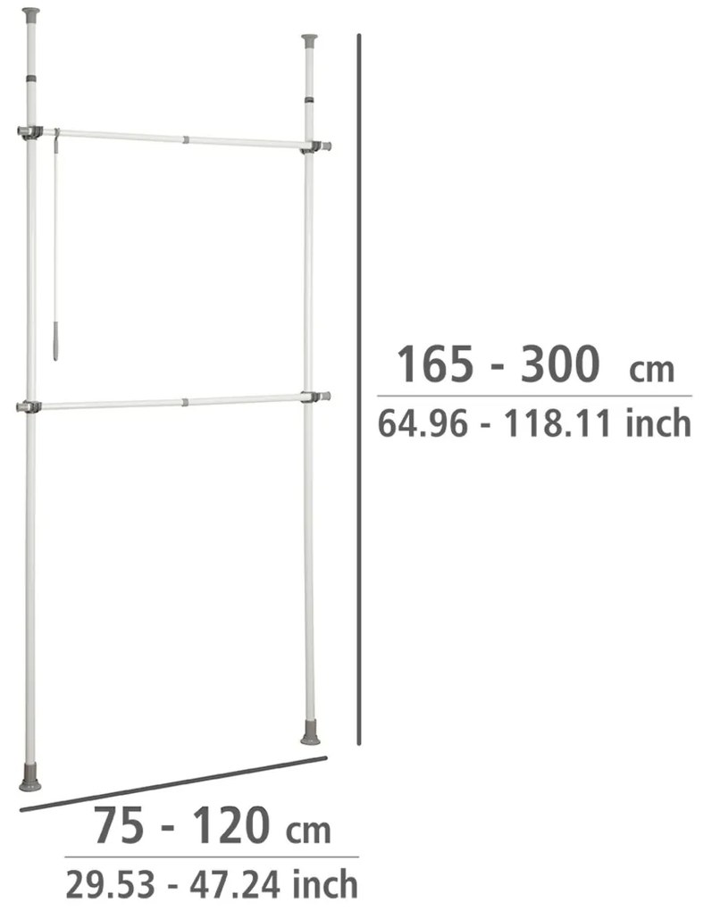 Suport extensibil pentru haine, Wenko, Herkules Basic, inox/plastic/polipropilena