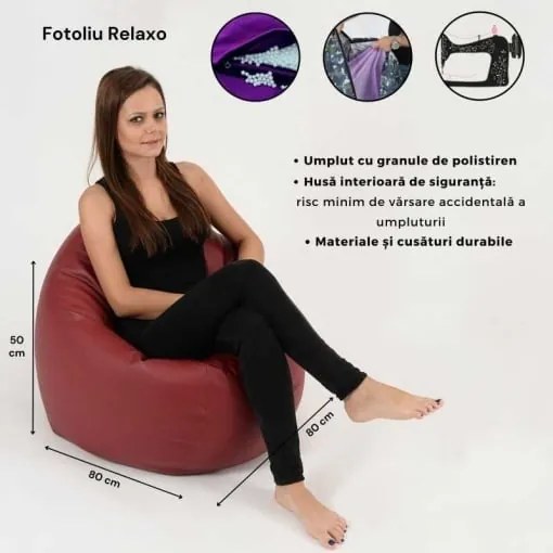 Fotoliu Relaxo, Material Piele ecologica - Grey