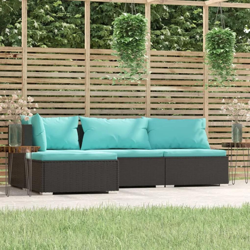 317534 vidaXL Set mobilier relaxare grădină 4 piese cu perne poliratan negru