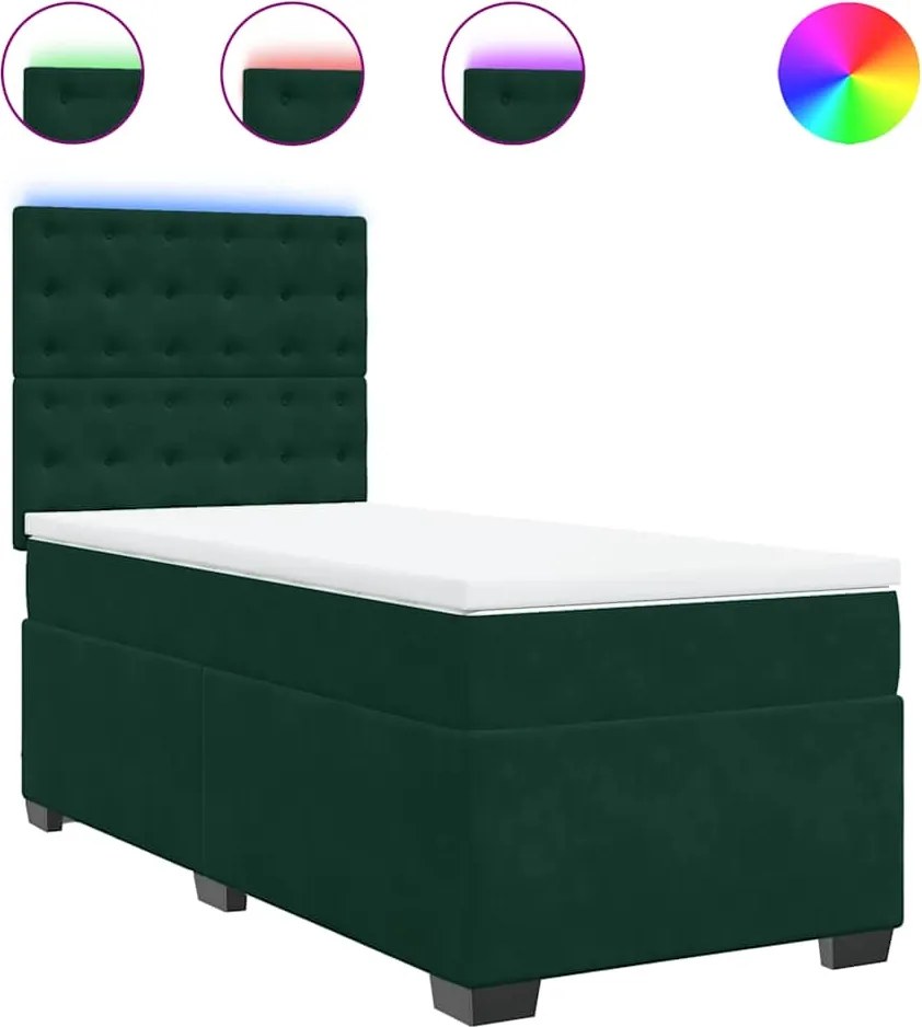 vidaXL Pat continental cu saltea, verde închis, 80x200 cm, catifea