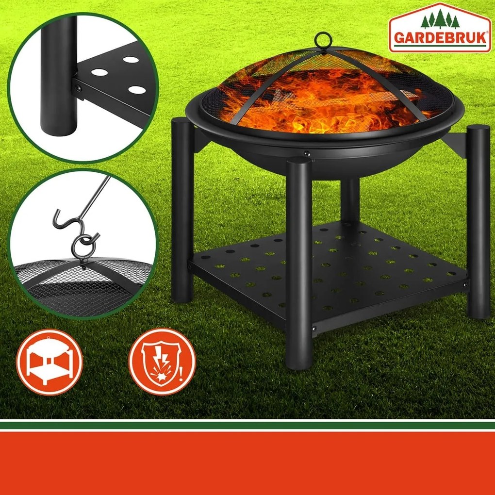 Gardebruk FIRE 101100 Vatra portabilă de foc cu spațiu pentru lemne 55cm, negru