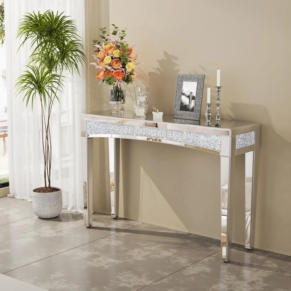MAOG4 - Masa toaleta oglinda, masuta consola, 120 cm, cosmetica machiaj, vanity birou, Argintiu