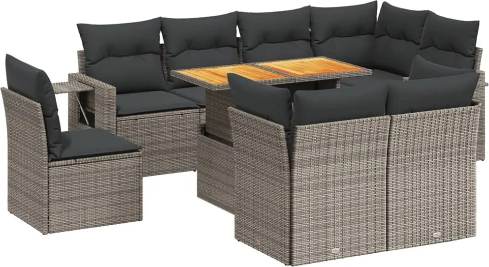 vidaXL Set canapele de grădină, 9 piese, cu perne, gri, poliratan